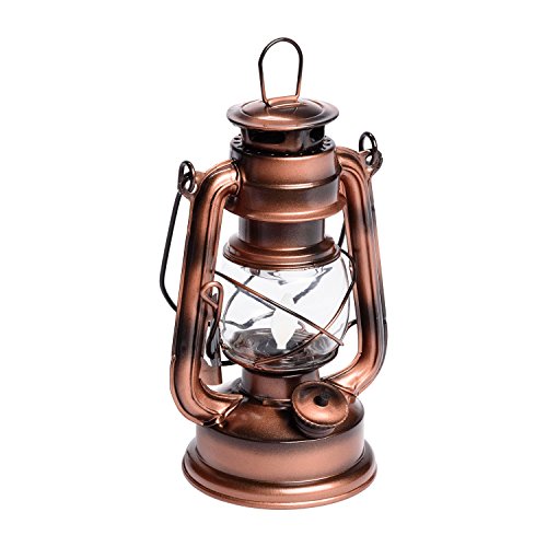 Farol Old Style color cobre antiguo a pilas, altura 19 cm, LED ámbar