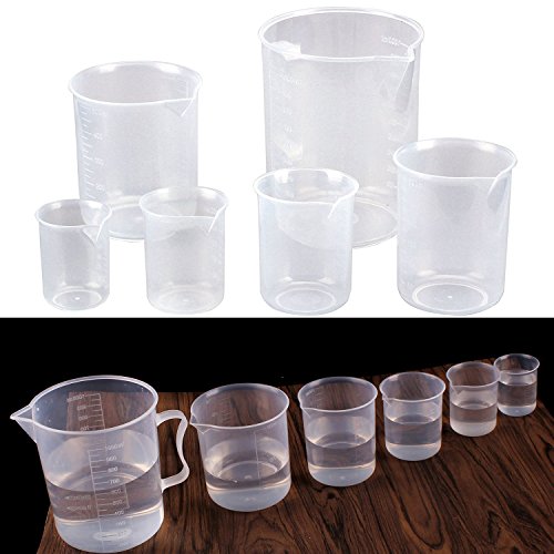 Fashionbabies Vasos Graduados 6 pcs plástico PP Taza de Medición Transparente de Cocina y Laboratorio 50ml 100ml 150ml 300ml 500ml 1000ml