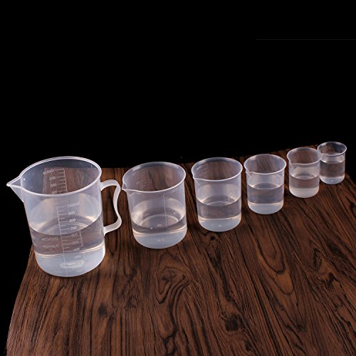 Fashionbabies Vasos Graduados 6 pcs plástico PP Taza de Medición Transparente de Cocina y Laboratorio 50ml 100ml 150ml 300ml 500ml 1000ml