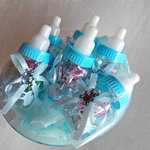 Favor de la ducha del bebé Mini caja de regalo de la botella del caramelo para la fiesta de cumpleaños del bautizo del bautizo del niño recién nacido de la muchacha del muchacho (12pcs azul)