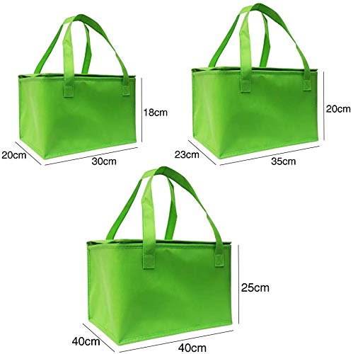 Fayeille Aislado Bolsa con con Cremallera Top, Gran Capacidad Reutilizable Comestibles Bolso para Frozen Alimentos, Comida Entrega y Catering - Verde, 25 * 40 * 40cm