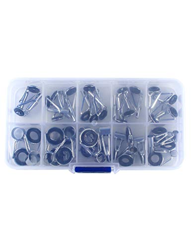 FBBULES 1.6-8.6mm Juego de Mar Caña de Pescar Guía Punta Kit Puntas de Caña de Pescar Juego Guía Anillos Caña Pescar Reparación Caña Pescar Piezas Construcción de Acero Inoxidable 36 Piezas