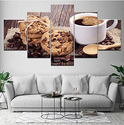 FBIRTY Pintura Decoración Carteles Marco De La Sala HD Pintura Impresa 5 Unidades/Pcs Café con Espresso Galletas De Chocolate Arte Moderno De La Pared Fotos Decoración para El Hogar