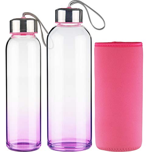 FCSDETAIL Botella de Agua de Cristal, Botella de Agua de Vidrio de Borosilicato con Funda de Neopreno con Tapa de Acero Inoxidable 1000ml