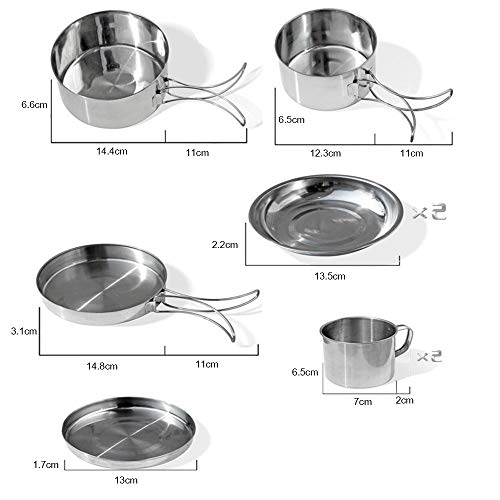 FCSFSF Senderismo Equipos De Cocina,Picnic No-Palo Cacerola Tazón,Ligero Mochilero Conjunto De Cocina 9 Piezas con Bolsa De Almacenamiento,Al Aire Libre Acampada Plata 9 Piezas