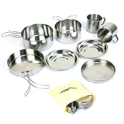 FCSFSF Senderismo Equipos De Cocina,Picnic No-Palo Cacerola Tazón,Ligero Mochilero Conjunto De Cocina 9 Piezas con Bolsa De Almacenamiento,Al Aire Libre Acampada Plata 9 Piezas