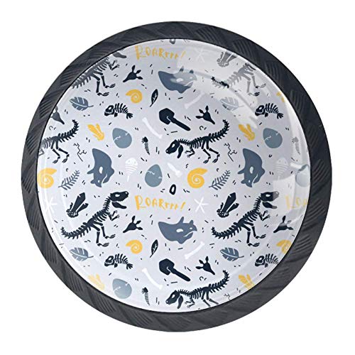 FCZ 4 Piezas Dinosaurios roarring cajón pomos Tirador Tirador Cristal Forma Circular Armario cajón Asas con Tornillos para el hogar Cocina Oficina