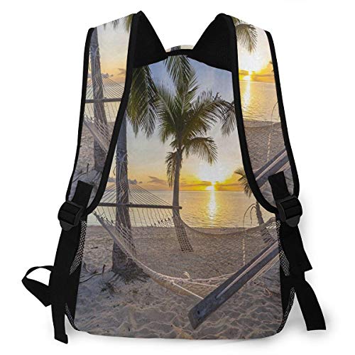 FDFCSD Mochilas Escolares, Playa Hamaca Cocotero Palmeras Mochila Hombre Mujer Casual Mochila para Portatil 14 Pulgadas Mochila Universidad Resistente Mochila Instituto