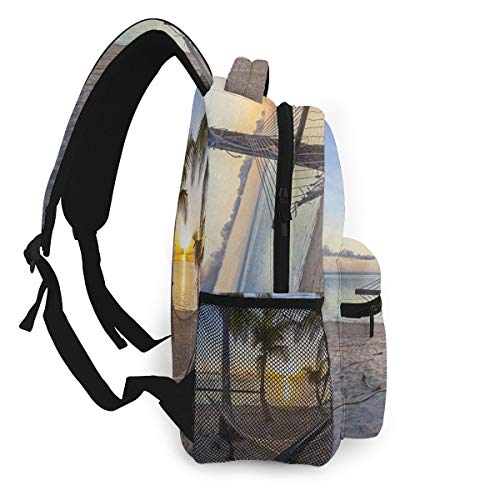 FDFCSD Mochilas Escolares, Playa Hamaca Cocotero Palmeras Mochila Hombre Mujer Casual Mochila para Portatil 14 Pulgadas Mochila Universidad Resistente Mochila Instituto