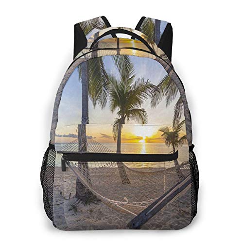 FDFCSD Mochilas Escolares, Playa Hamaca Cocotero Palmeras Mochila Hombre Mujer Casual Mochila para Portatil 14 Pulgadas Mochila Universidad Resistente Mochila Instituto