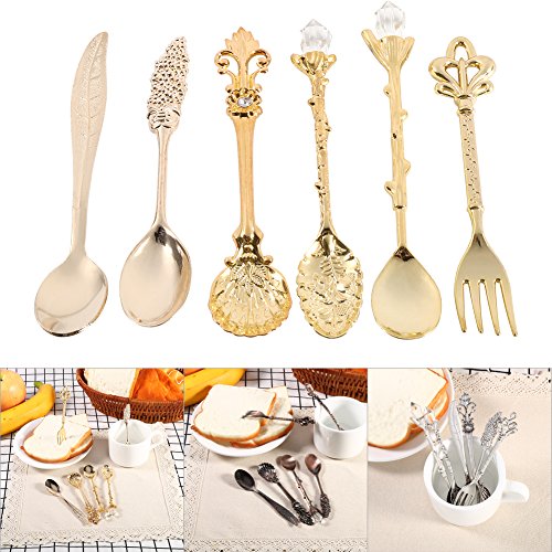 Fdit 6/Vintage Cuchara Metal Reutilizable Cucharas de Cafe Metal (Fruta Tenedor Royal Style Metal Mini Tallada Cocina Fruta Cuchara para Cocina Comedor Bar Süße Aperitivos Cucharas de Cafe Metal