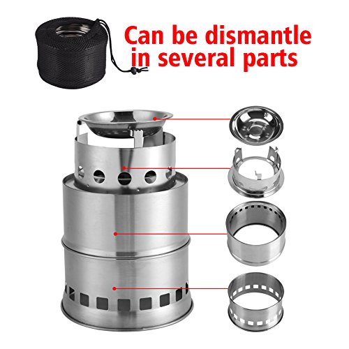 Fdit estufa de leña al aire libre de acero inoxidable barbacoa portátil estufa desmontable mini estufa para picnic camping