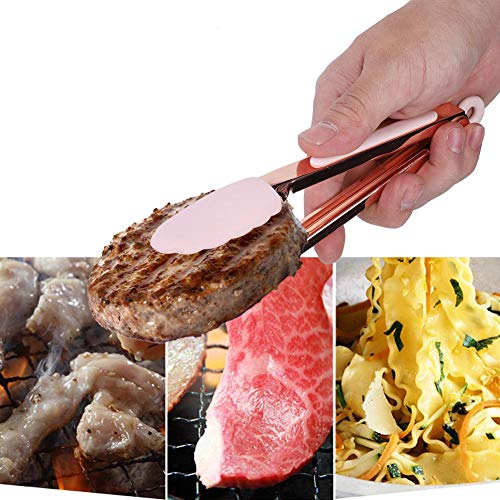 Fdit Pinzas de Cocina de Silicona Premium de 1 Pieza 8 Pulgadas - Puntas de Silicona Antiadherente de Acero Inoxidable con Orificio para cocinar, Barbacoa y Ensalada(Rosa)