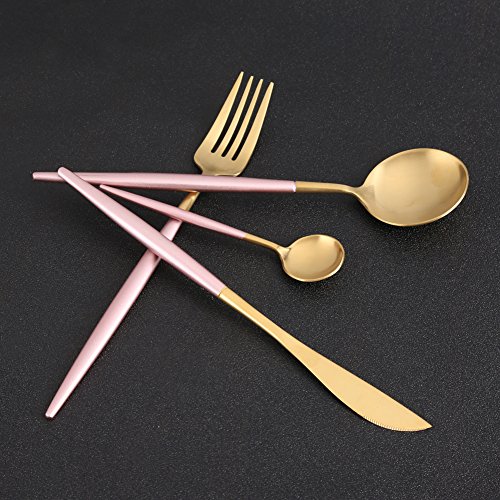 Fdit Set de 4 Piezas Vajilla de Acero Inoxidable Set de Cubiertos Incluye Tenedor Cucharas Cuchillo Vajilla Juego de Utensilios Anticorrosivo(Rosa+Oro)