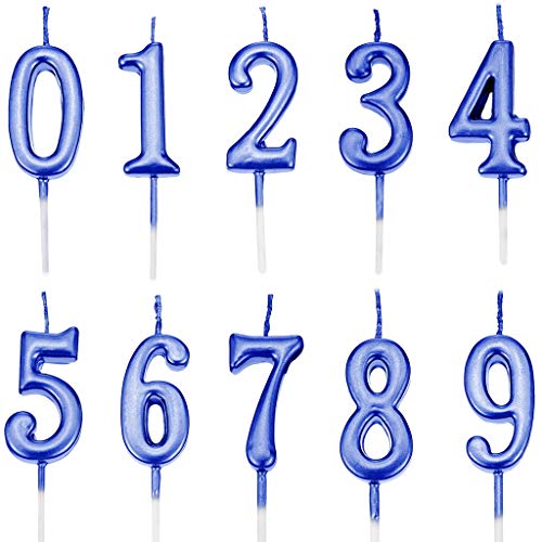 Feelairy 10 Piezas Números de Velas de Pastel Cumpleaños, Número de Velas Número de Velas Vela 0-9 Topper Pastel de Brillo Feliz Cumpleaños Topper de Pastel para Fiesta Pastel Cumpleaños (Azul)