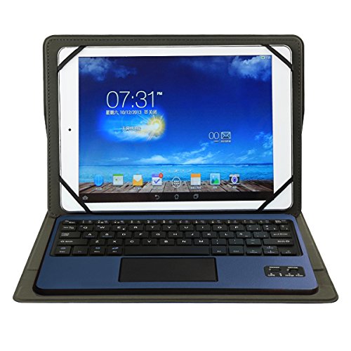 Feelkaeu Teclado Bluetooth Inalámbrico 3.0 QWERTY Español con Multi Touchpad con Funda PU Cuero Soporte - Compatible 9.6"/9.7"/10.1" Cualquier Windows/Android Tablet Azul