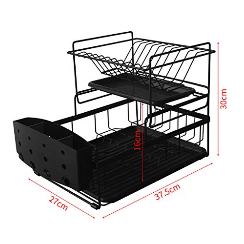 Feibrand Escurridor de Platos Escurreplatos de Cocina 2 Niveles Plastico Bandeja Soporte Platos Tazas Negro