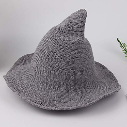 Feli546Bruce Sombrero de Punto de Navidad, Color sólido, ala Ancha, Lana Tejida, Gorra de Bruja, Año Nuevo, Navidad, Acción de Gracias, decoración, Gris Claro, Talla única