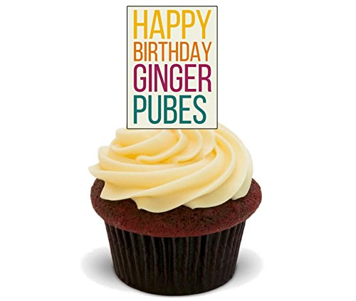 Feliz cumpleaños Ginger pubes – Funny/Rude – Decoración para tarta para comestible stand-up Cupcake de oblea toppers, Pack de 24