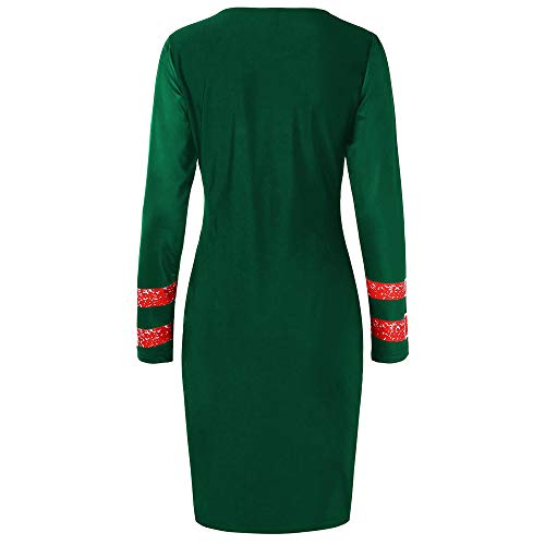 Feliz Navidad para Mujer Vestido Bodycon De Mangas Largas De Santa Claus Muñeco De Nieve Imprimir Partido El Columpio Vestido Sueter Navidad Mujer Jersey Vestido Prendas de Punto Manga Larga Pullover