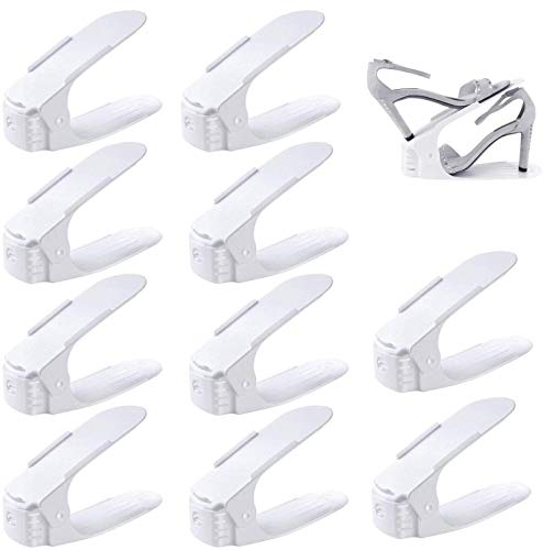 Femor Set de 10pcs Organizadores de Zapatos, Soporte de Calzado de Altura Ajustable, Zapatero Simple, Adecuada para Mujeres y Hombres, Ahorra Espacio (Blanco)