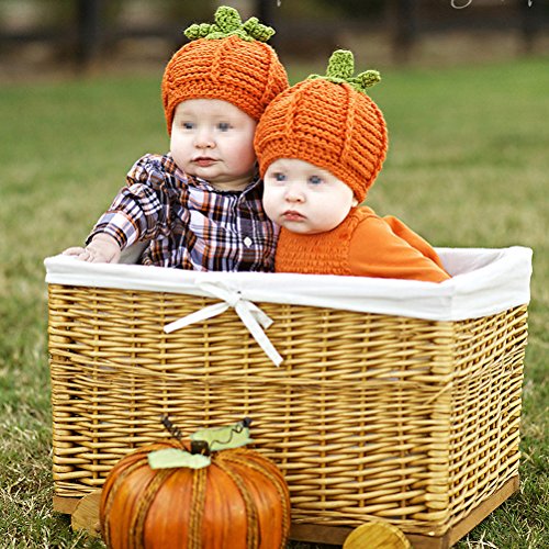 FENICAL Gorro de tejer hecho a mano de calabaza Sombrero de los niños Sombrero de otoño invierno para regalos de acción de gracias de Halloween (naranja)