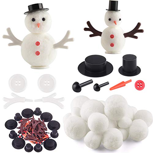 FEPITO 132Pcs Kits de fabricación de muñecos de Nieve de Navidad DIY Incluye Mini Sombreros, Nariz de muñeco de Nieve, alas de plástico para Manualidades de Adornos de Bricolaje Decoración de Navidad