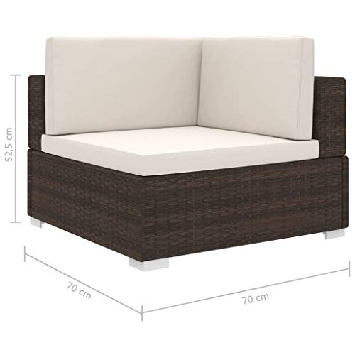 Festnight Asiento Seccional de Esquina con Cojines Sofá Esquinero para Jardin Exterior Ratán Sintético Marrón 70 x 70 x 52,5 cm