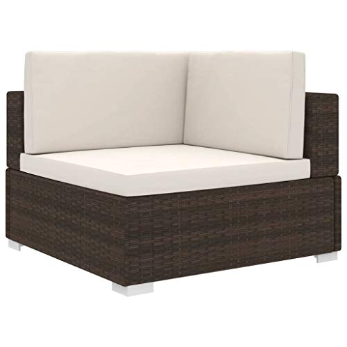 Festnight Asiento Seccional de Esquina con Cojines Sofá Esquinero para Jardin Exterior Ratán Sintético Marrón 70 x 70 x 52,5 cm