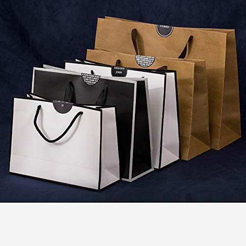 FHFF Bolsa de papel Kraft  10Pcs Bolsa De Papel Kraft Blanca Grande Bolsa De Embalaje De Ropa Bolsa De Papel De Regalo Con Asas Pequeño Papel Negro Compras 35X26X13Cm Blanco