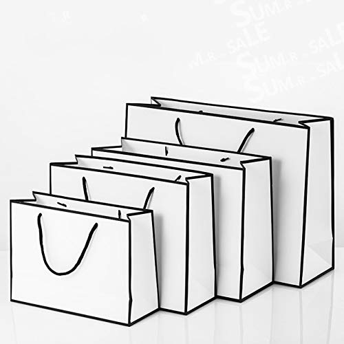 FHFF Bolsa de papel Kraft  10Pcs Bolsa De Papel Kraft Blanca Grande Bolsa De Embalaje De Ropa Bolsa De Papel De Regalo Con Asas Pequeño Papel Negro Compras 35X26X13Cm Blanco