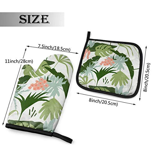 FHTDH Suministros de cocina, guantes de horno y juegos de ollas Oven Mitts and Pot Holders,Tropical Print Light Background Heat Resistant Reusable Kitchen Oven Mitts and Pot Holders for Kitchen,Baking