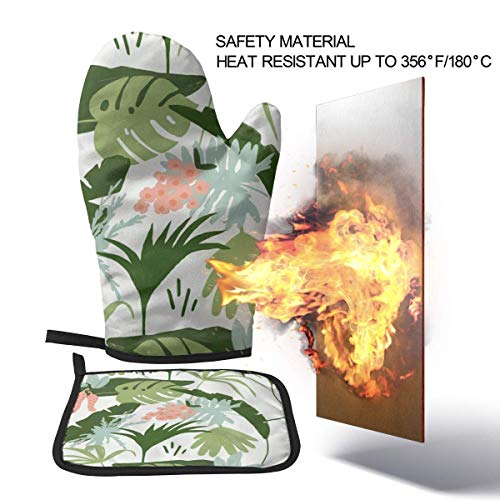 FHTDH Suministros de cocina, guantes de horno y juegos de ollas Oven Mitts and Pot Holders,Tropical Print Light Background Heat Resistant Reusable Kitchen Oven Mitts and Pot Holders for Kitchen,Baking