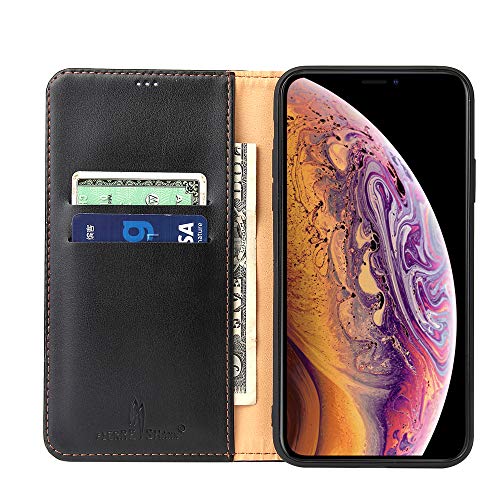 FIERRE SHANN - Funda para iPhone 11 Pro de 5,8 Pulgadas 2019, de Piel sintética de Poliuretano termoplástico, con Tarjetero, Cierre magnético, Color Negro