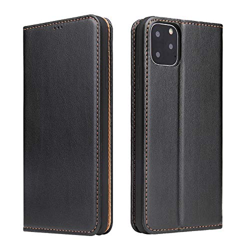 FIERRE SHANN Funda para iPhone 11 Pro MAX Piel sintética de Poliuretano termoplástico (TPU), con Tarjetero, Cierre magnético, Funda para iPhone 11 Pro MAX de 6,5 Pulgadas (2019), Color Negro