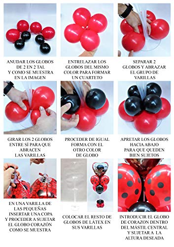 FIESTADEKOR Centro de Mesa Lady Bug formado por Globos de látex y Poliamida Especial para Fiestas de cumpleaños.Tamaño 120 cm