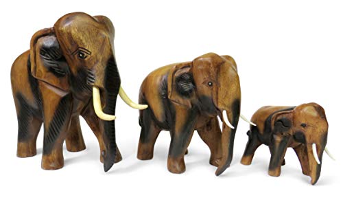 Figura de elefante caminando de madera tallada, madera, marrón, Extra Large 28cm