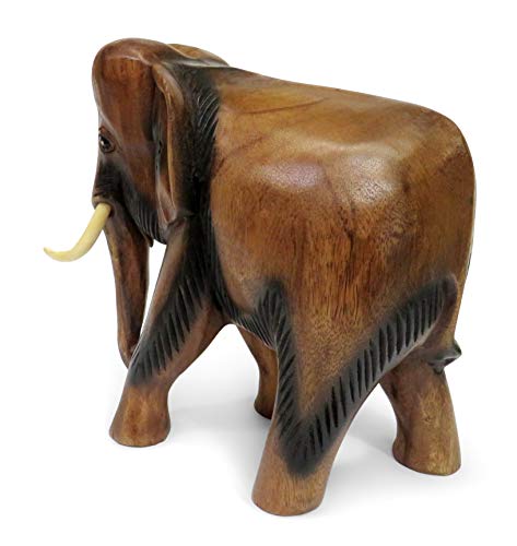 Figura de elefante caminando de madera tallada, madera, marrón, Extra Large 28cm