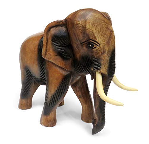 Figura de elefante caminando de madera tallada, madera, marrón, Extra Large 28cm