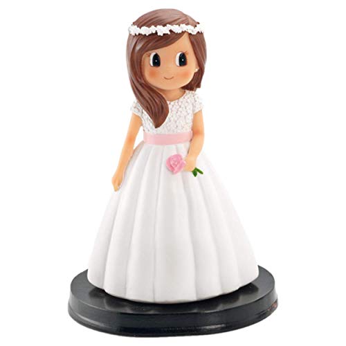 Figura NIÑA para Pastel (Tarta) DE COMUNIÓN Medida 15 CM Diadema Flores Blancas