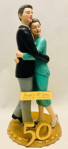 Figura pastel bodas de oro 50 aniversario GRABADA/figuras PERSONALIZADAS para tarta o regalo