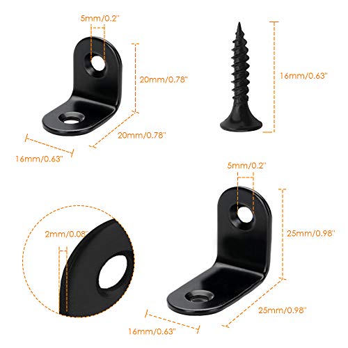 FineGood Soporte de esquina de 20 piezas con 40 tornillos, juego de soporte de esquina negro para soporte de ángulo de esquina de madera