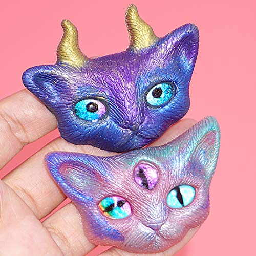 FineInno 2pcs Resina Epoxi Molde Joyería De Bricolaje De Tres Ojos Con ángulo Cabeza De Gato Molde De Silicona Resin Molds para Joyería Colgante