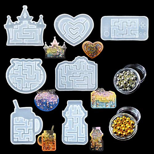 FineInno 7 Pcs Molde Silicona Laberinto Maze Puzzle Molds Resina de Epoxy Moldes DIY Molde de Arenas Movedizas Joyería Pendiente Fabricación Colgante