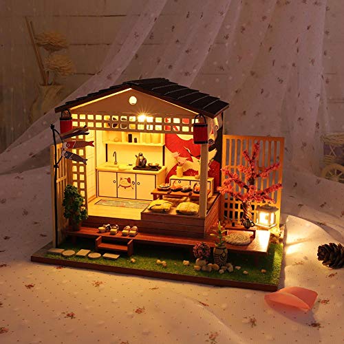 Finelyty DIY Mini House Set, Kit de casa de muñecas ensamblado Cherry Blossoms House Cabina de Estilo japonés para Navidad Cumpleaños Día de San Valentín