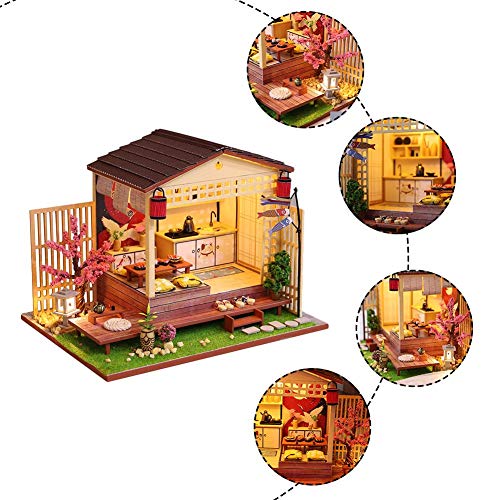 Finelyty DIY Mini House Set, Kit de casa de muñecas ensamblado Cherry Blossoms House Cabina de Estilo japonés para Navidad Cumpleaños Día de San Valentín