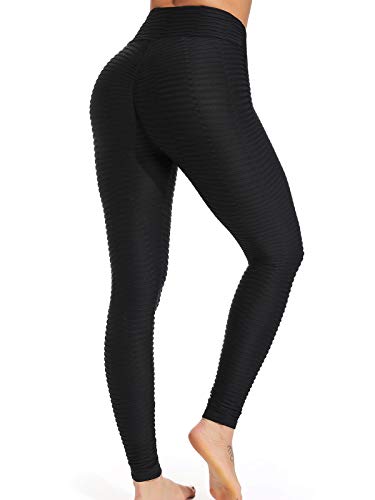 FITTOO Leggings Push Up Mujer Mallas Pantalones Deportivos Alta Cintura Elásticos Yoga Fitness #2 Negro Grande