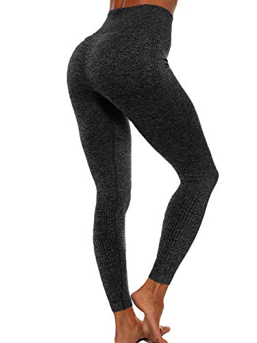 FITTOO Leggings Sin Costuras Mujer Pantalon Deportivo Alta Cintura Yoga Elásticos Seamless #1 Negro Large