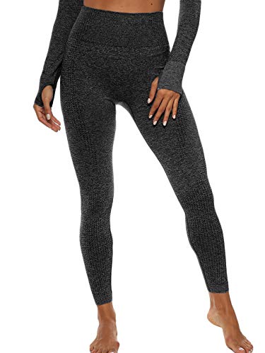 FITTOO Leggings Sin Costuras Mujer Pantalon Deportivo Alta Cintura Yoga Elásticos Seamless #1 Negro Large