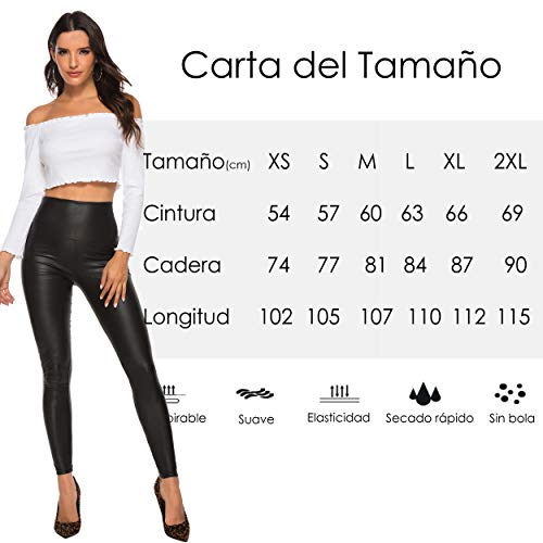 FITTOO Mujeres PU Leggins Cuero Brillante Pantalón Elásticos Pantalones para Mujer300#2 Negro Mate XL